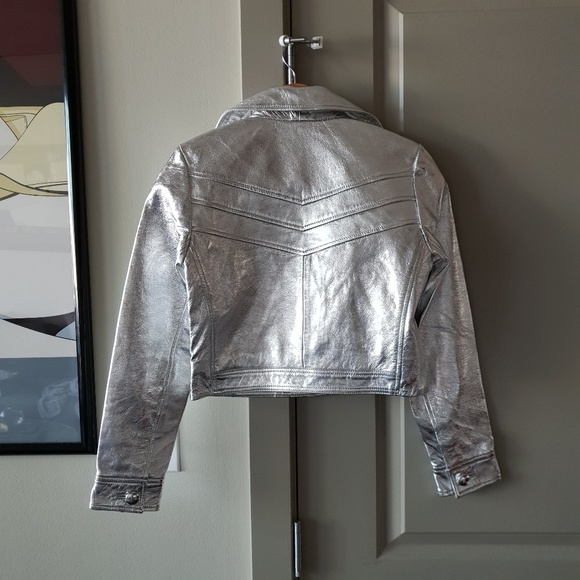 Nasty Gal Lamb Leather Silver Metallic Jacket - Picture 2 of 8
